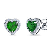 Heart Emerald Cubic Zirconia Stud Earrings